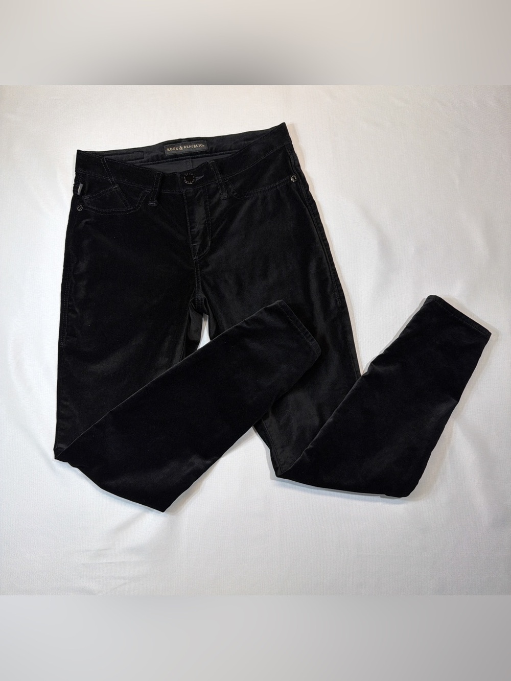 Rock & Republic Black Ultra-fine Wale Corduroy Velvet Trousers Size 8
